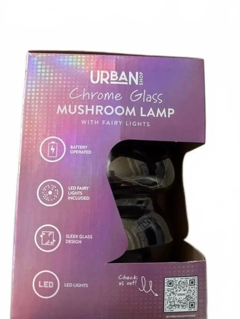 Urban Shop Chrome Glass Mushroom Lamp LED Fairy Lights Y2K Aesthetic Decor New